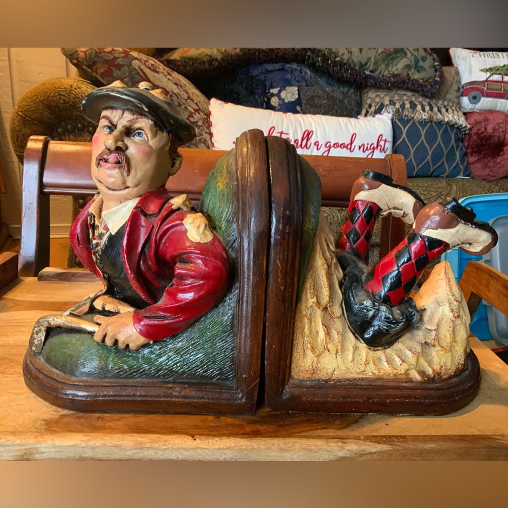 Vintage Funny Golfer Golf Peter Mook Whimsical Bookends